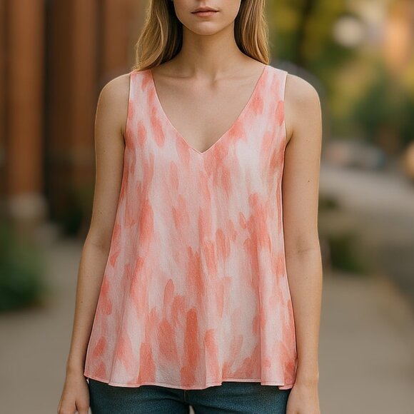 2 for/ $25 Cartise Tie Dye Sleeveless Tank Blouse Peach Pink White Size 10 - Picture 4 of 13